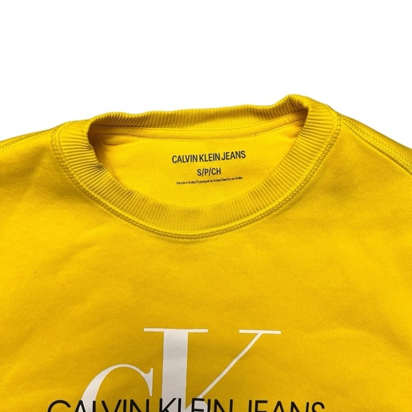Calvin Klein Jeans Yellow Pullover Crewneck Sweatshirt Logo Unisex Small - Picture 3 of 5